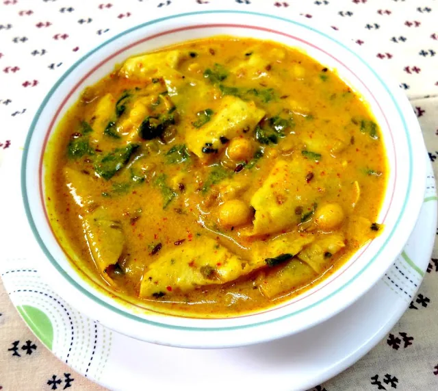 Moong badi curry in a bowl