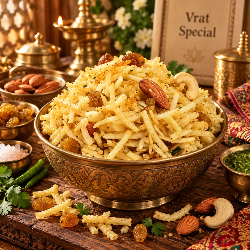 Falhari chivda, laid out for a fasting day