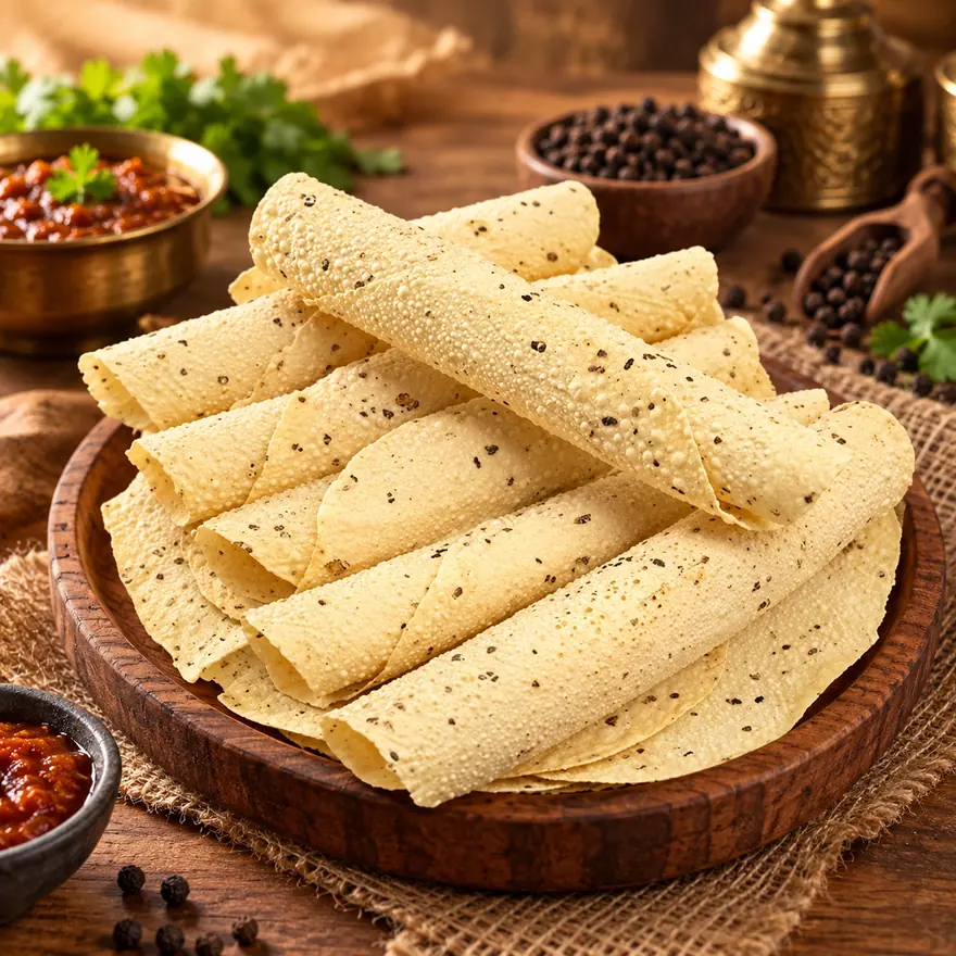 Finished papad, rolled and stacked ready to go out